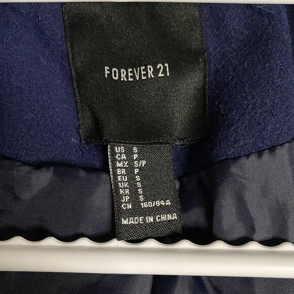 Forever 21 Women's Navy Warm Wear Double Breasted Pea Coat Sz S - Picture 6 of 11